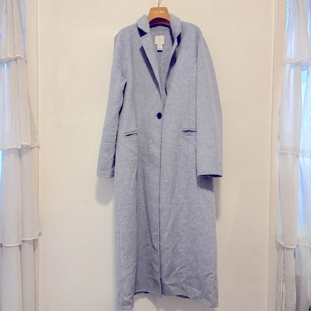 Long one button wool blend coat in grey